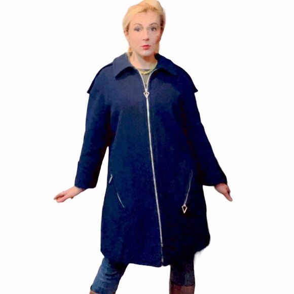 Vintage 1960s Unique Navy Blue and Silver 100% Wool Overcoat - Picture 6 of 16